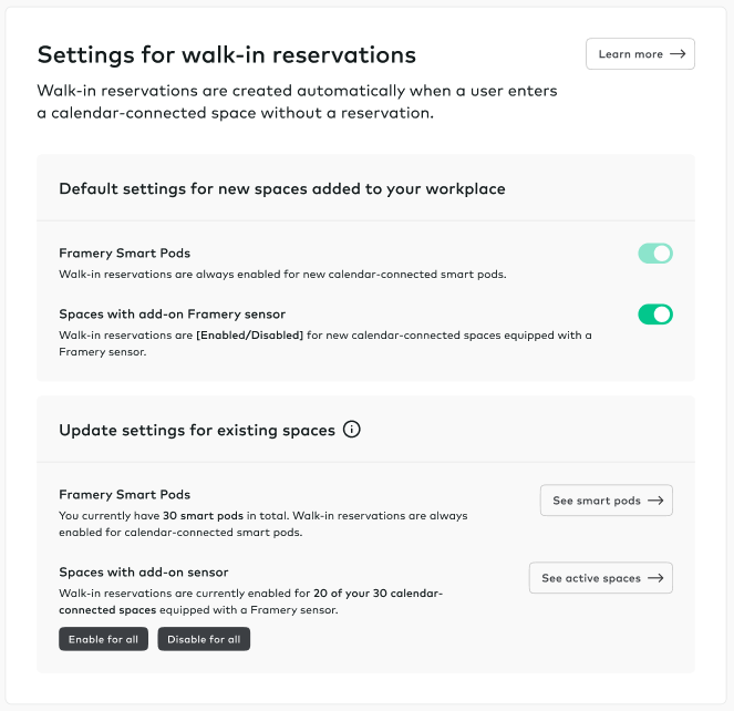 Walk-in reservations for calendar-connected spaces