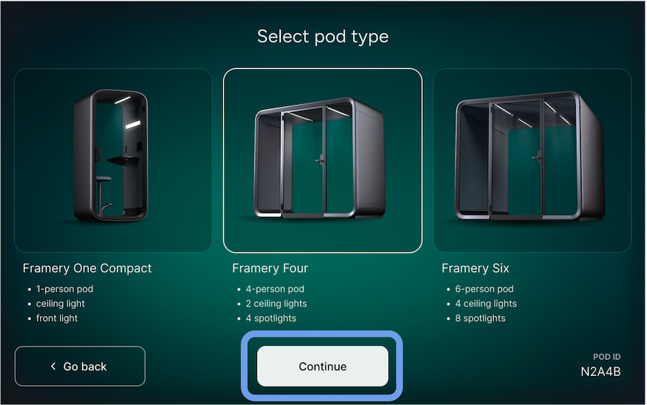 Pod Configurations - Pod type: Framery Smart Pod